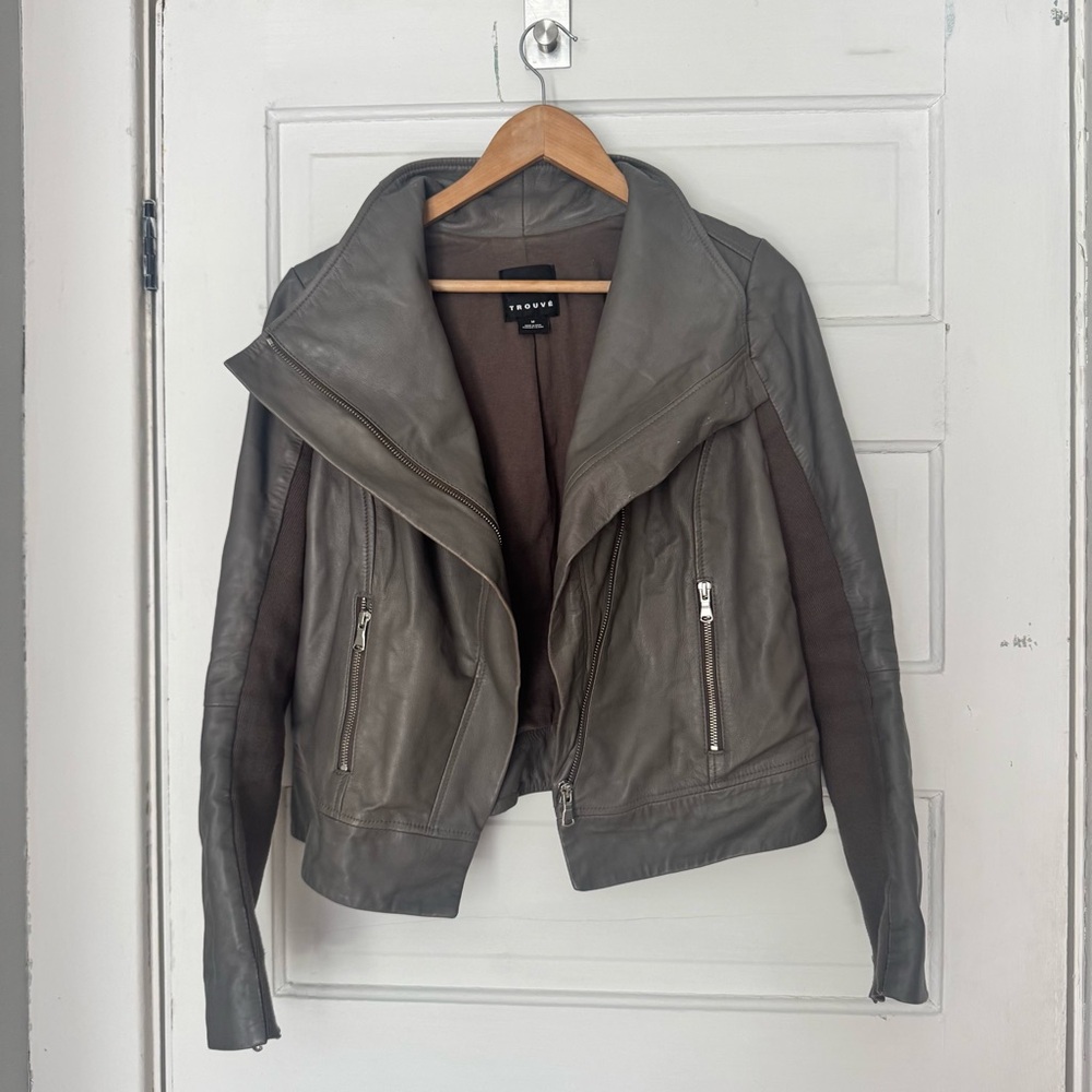 Trouve Gray Leather Jacket - Picture 3 of 7